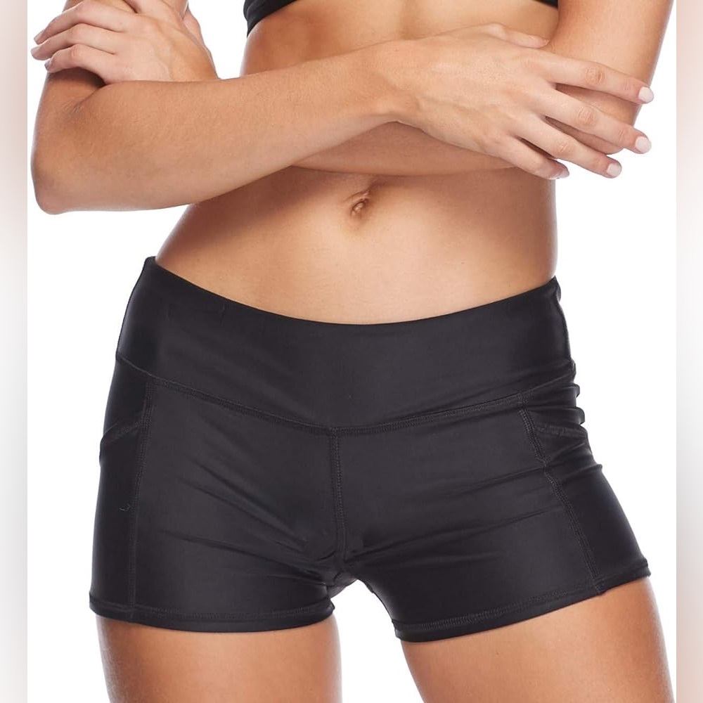 BODY GLOVE Women's black Standard Rider Elastic Waist Hybrid Swim Short UPF 50+